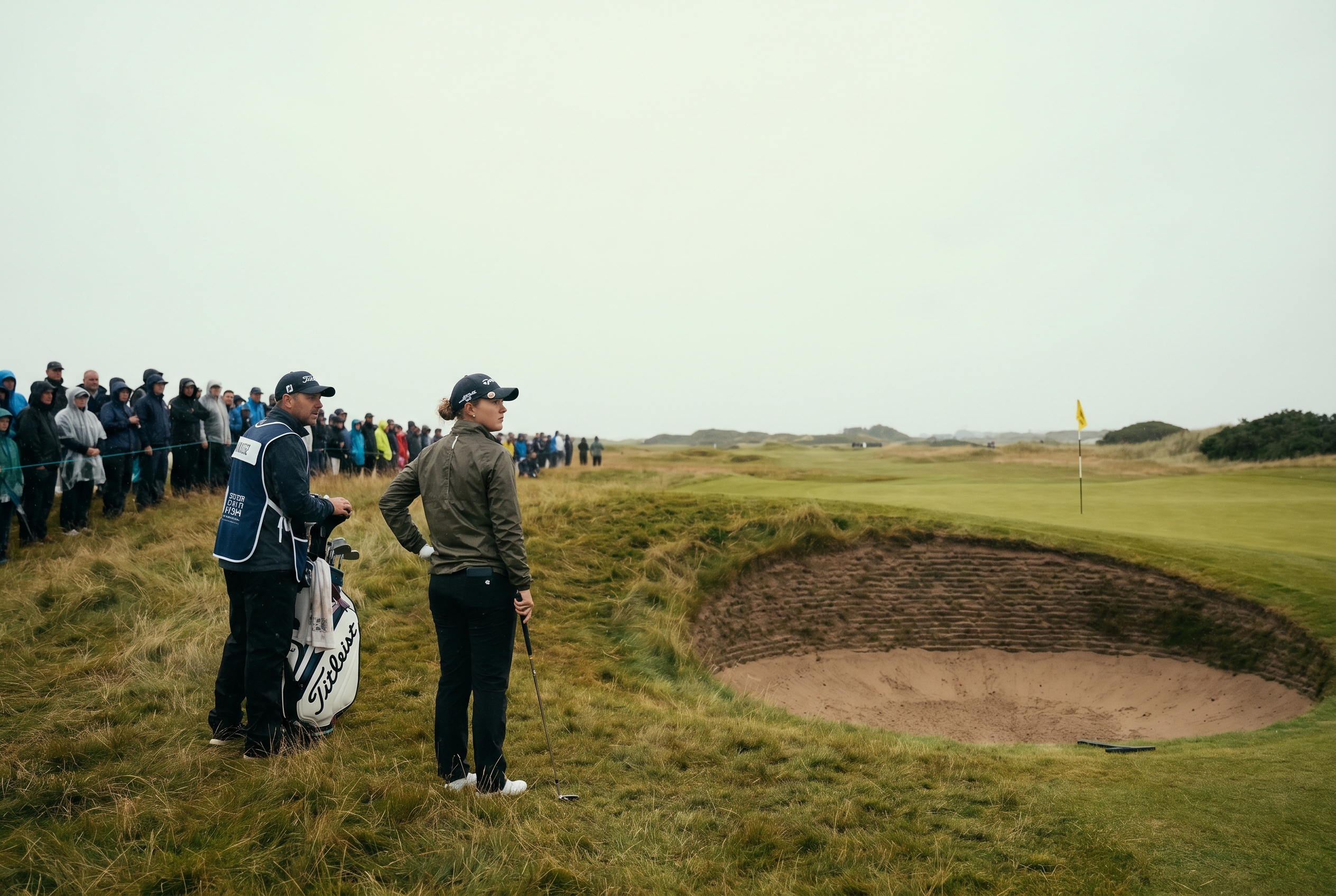 Editorial golf image of a demanding approach shot at a major championship.