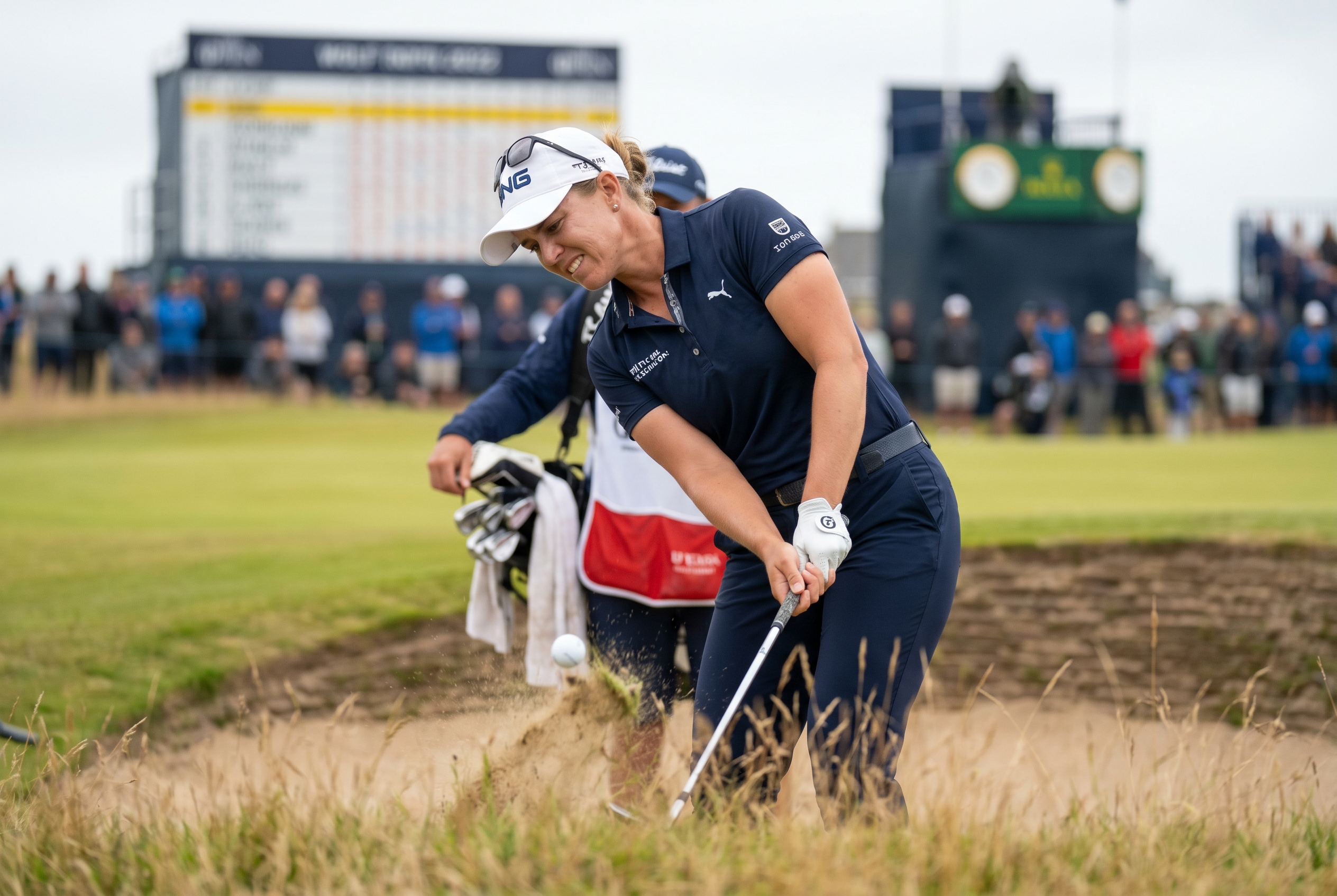 Editorial golf image of a difficult recovery shot near the green.