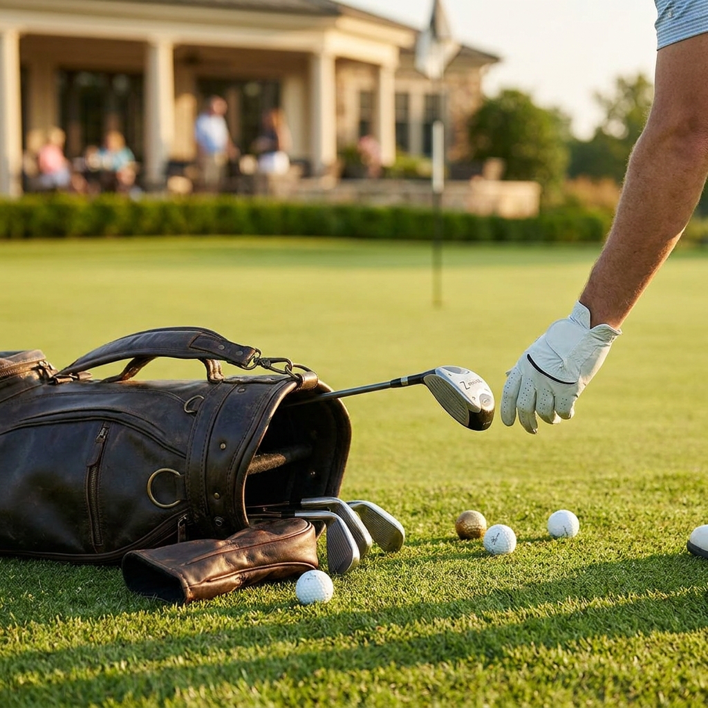 Editorial golf image of a 7-wood and long iron on turf, suggesting launch and carry.
