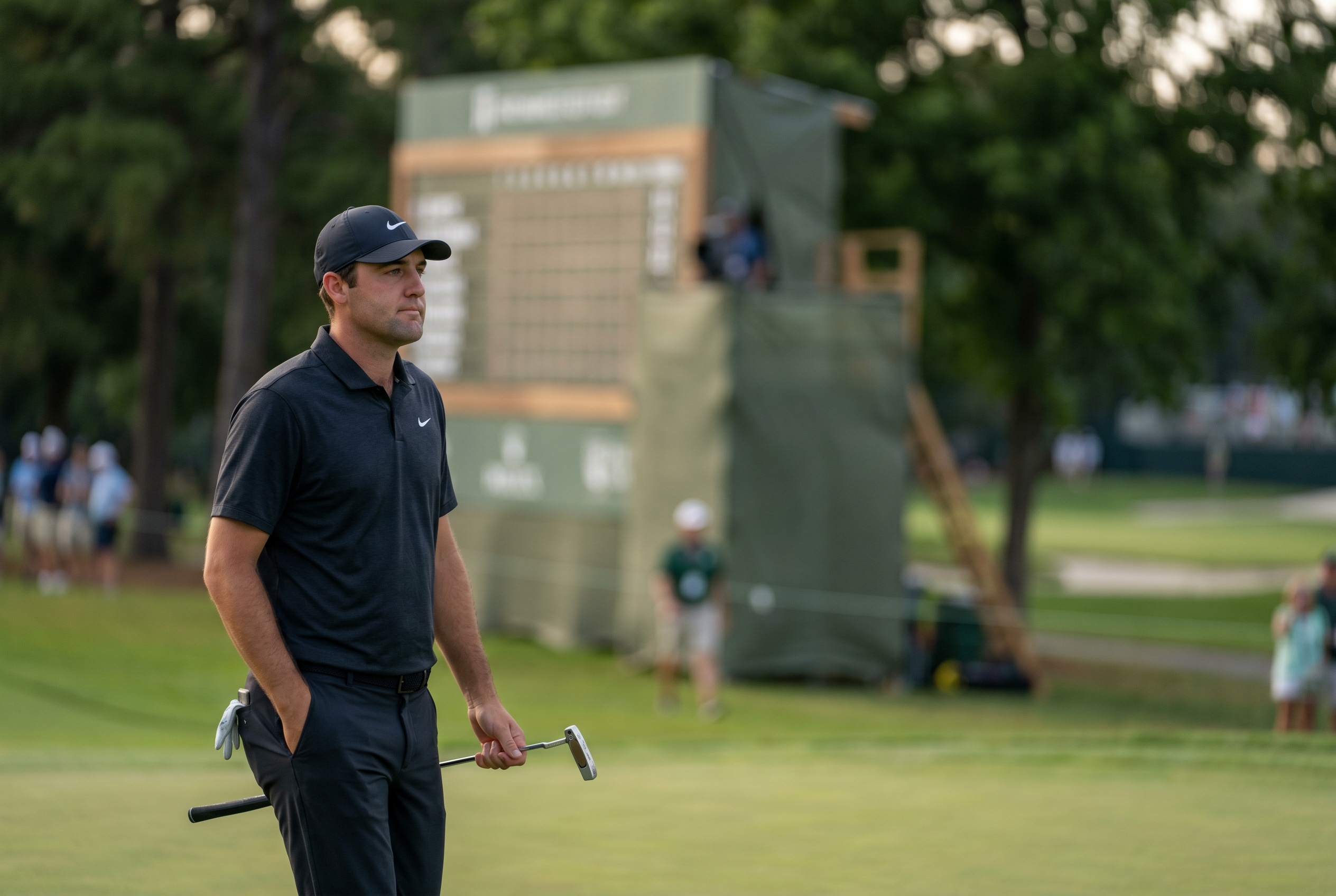 Editorial golf image of a clean approach shot on a tournament green