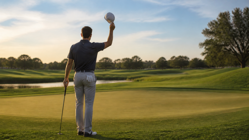 Anonymous golfer raises his cap on a generic tournament green