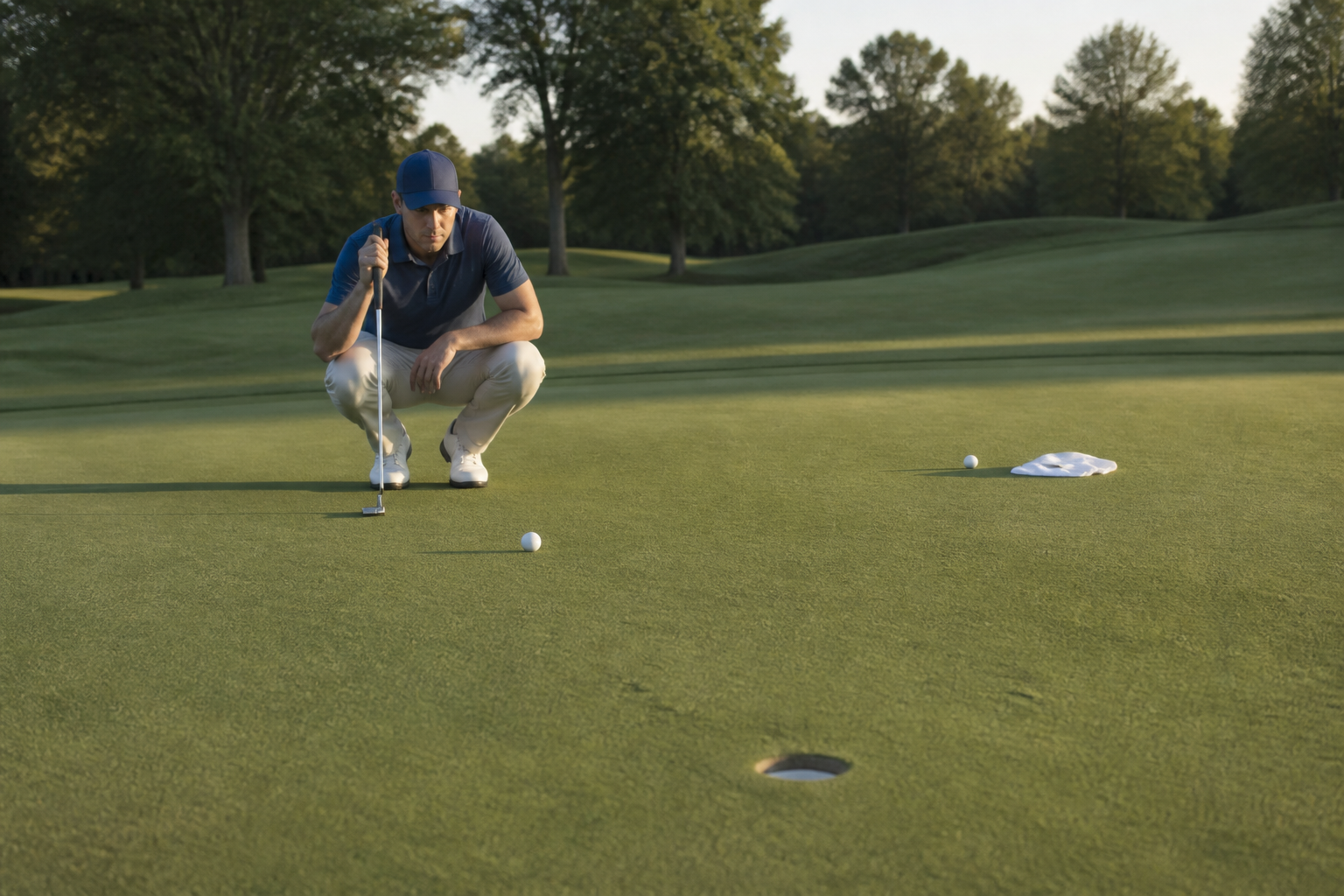 Golfer reading a putt during a mental game routine