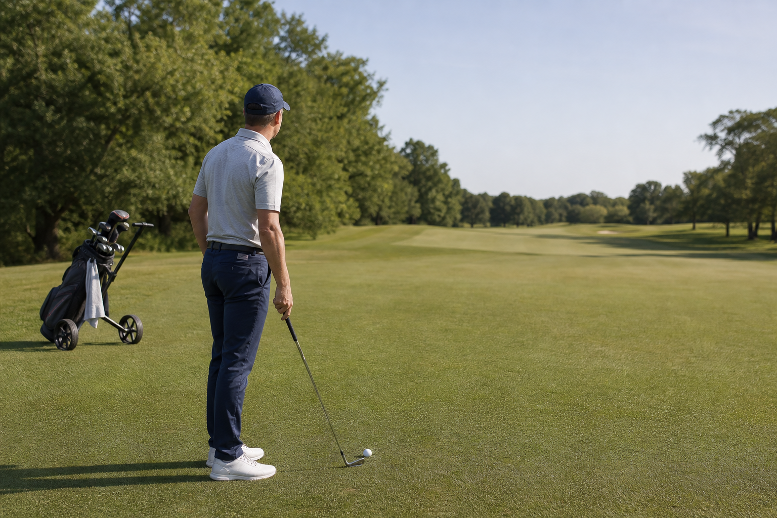 Golfer visualizing a fairway shot before address